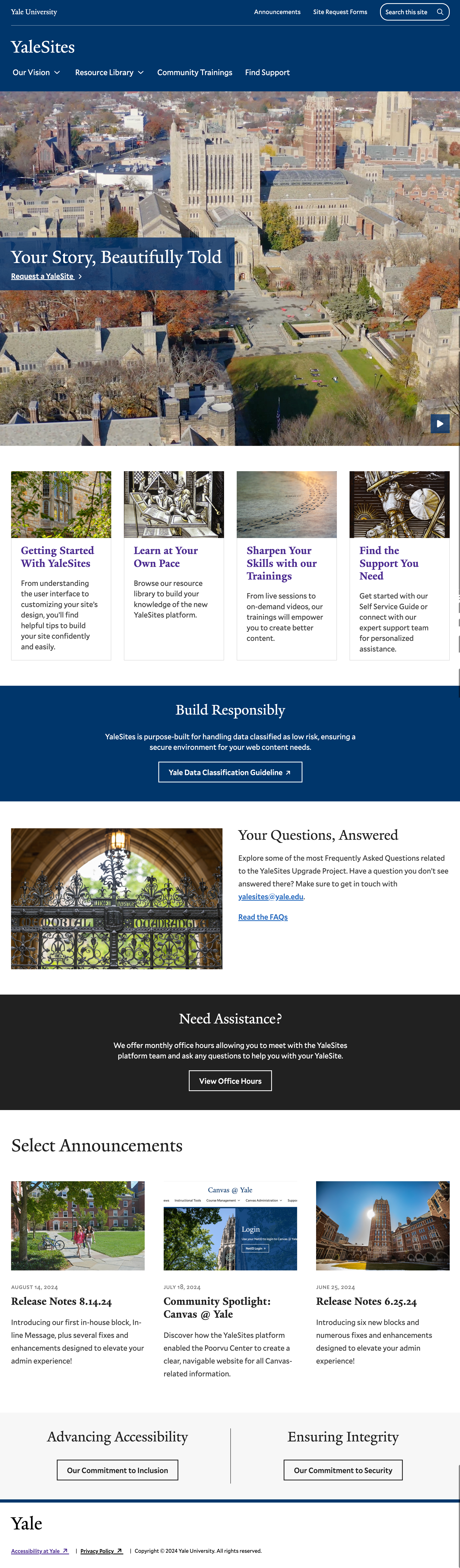 YaleSites homepage